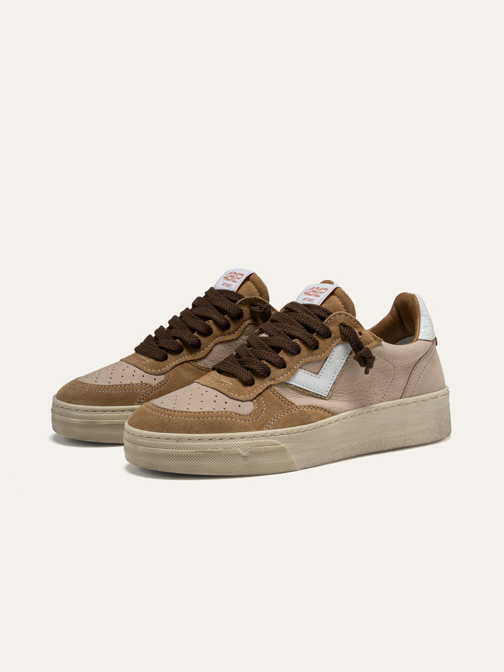 Sneaker HYPER in Pelle Beige e Camoscio Cuoio