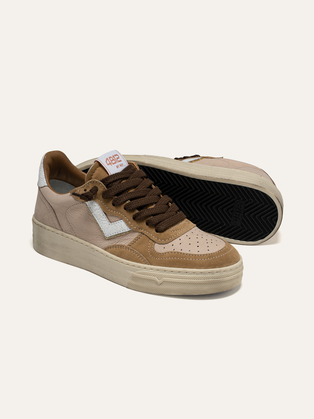Sneaker HYPER in Pelle Beige e Camoscio Cuoio