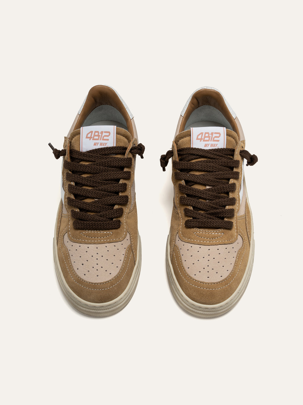 Sneaker HYPER in Pelle Beige e Camoscio Cuoio