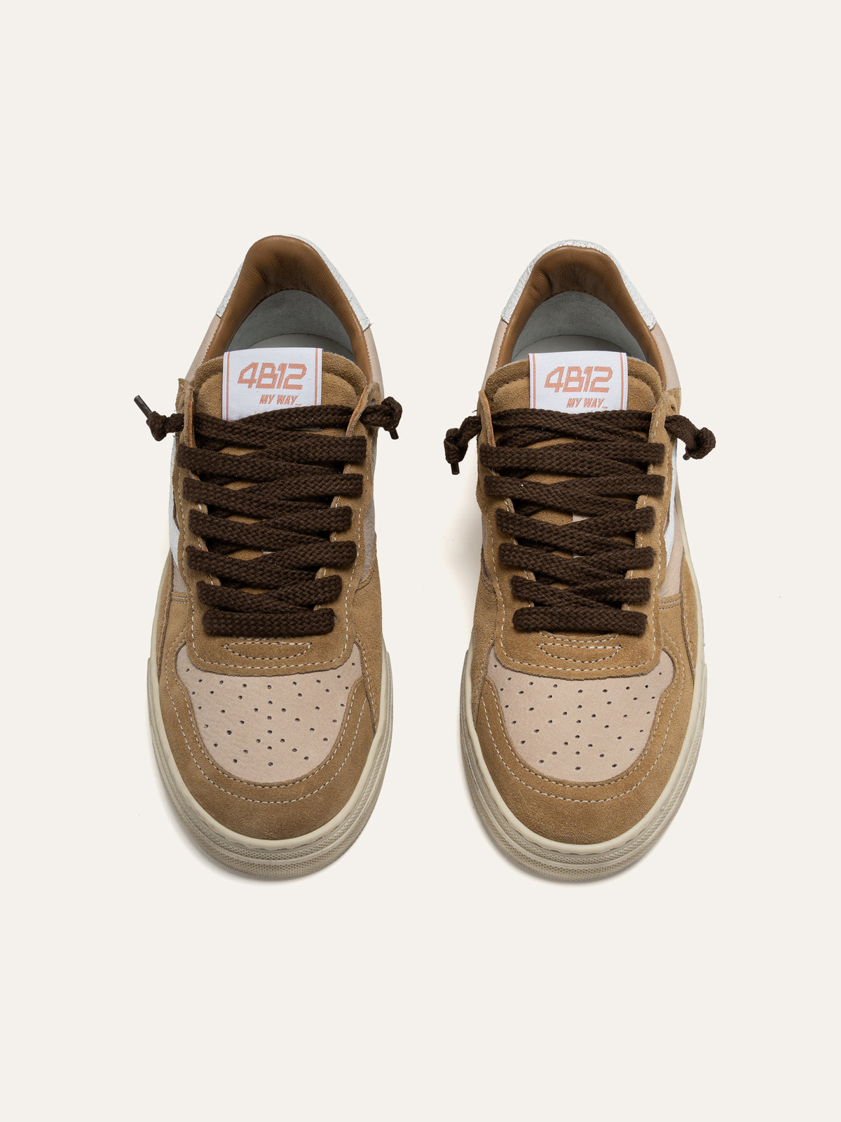 Sneaker HYPER in Pelle Beige e Camoscio Cuoio