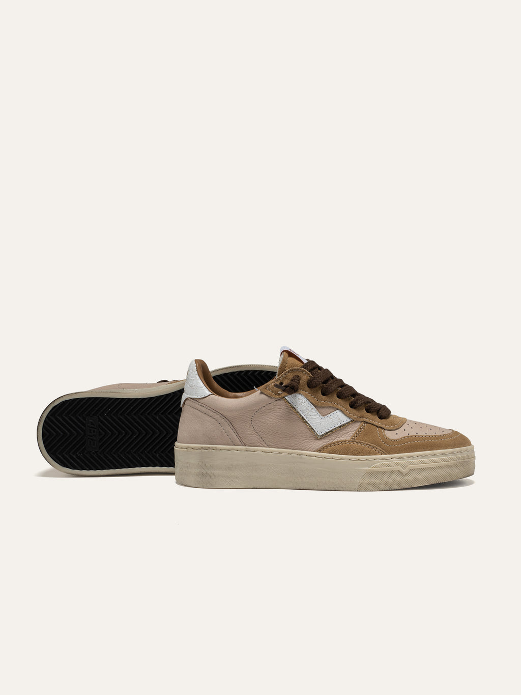 Sneaker HYPER in Pelle Beige e Camoscio Cuoio