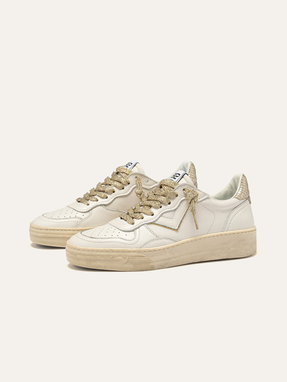 HYPER Sneakers in White and Gold Leather