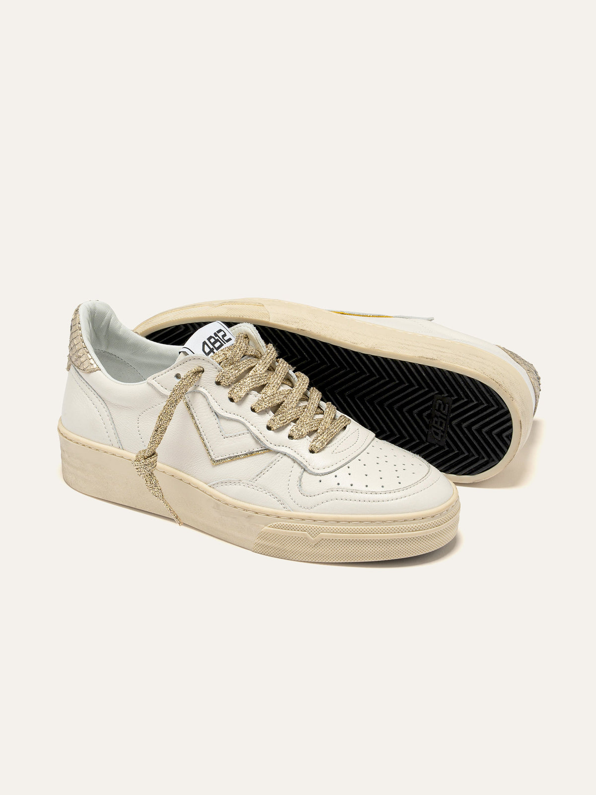 HYPER Sneakers in White and Gold Leather
