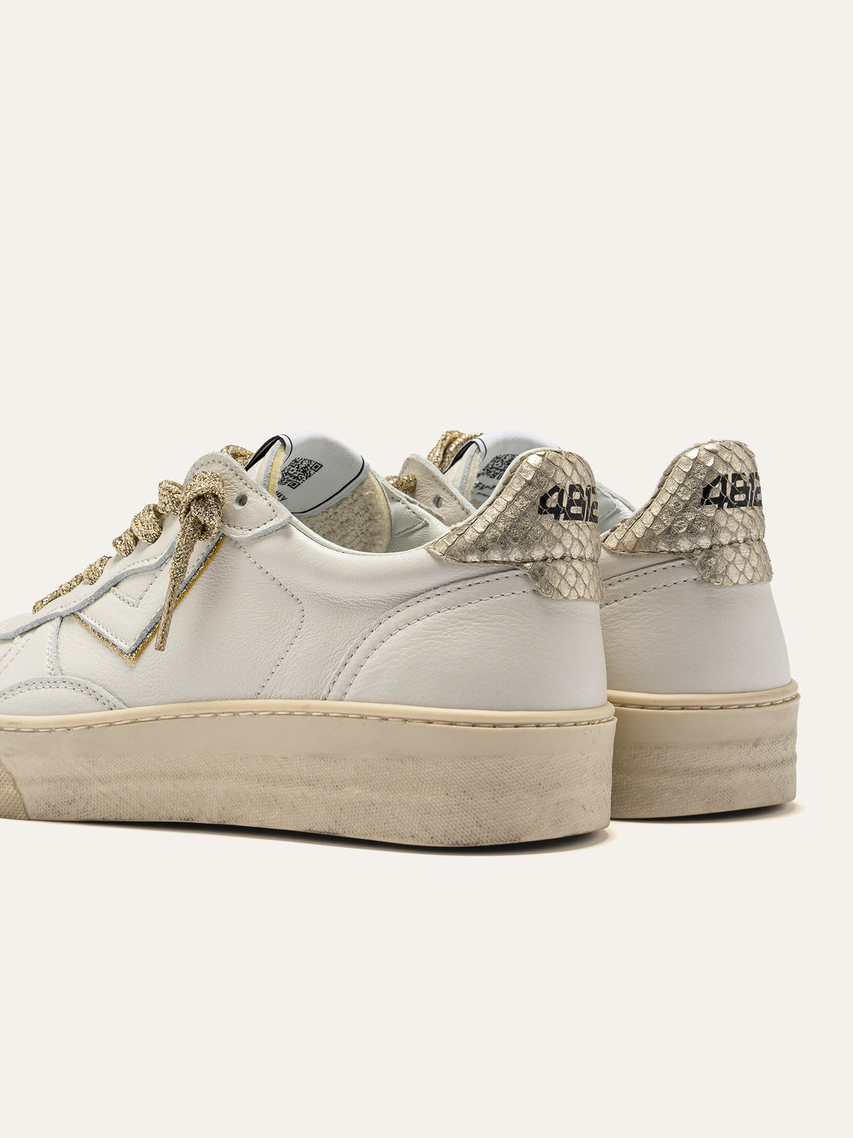 HYPER Sneakers in White and Gold Leather