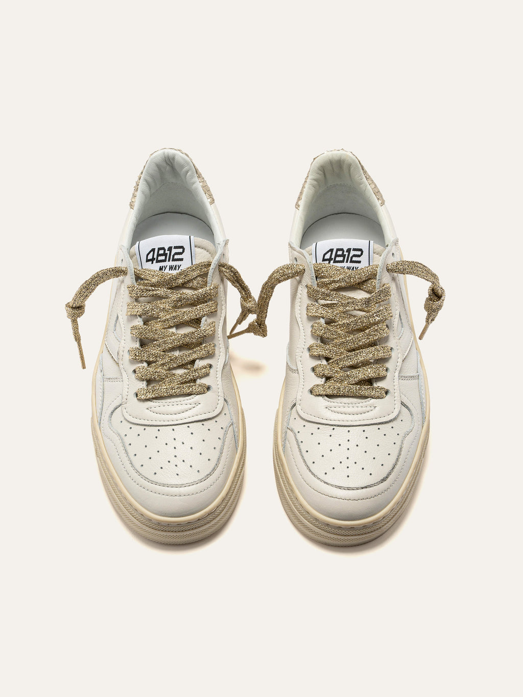 HYPER Sneakers in White and Gold Leather