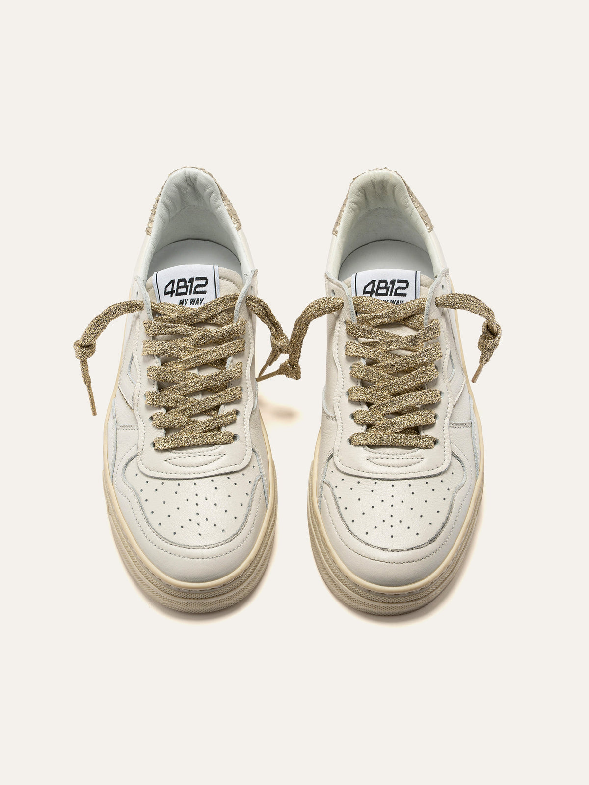 HYPER Sneakers in White and Gold Leather