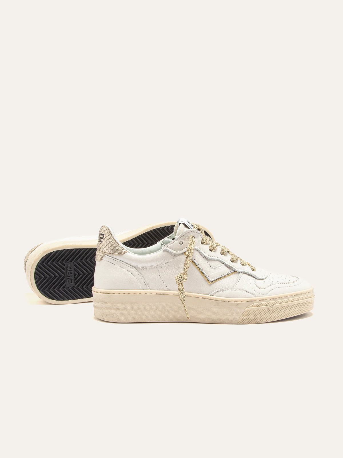 HYPER Sneakers in White and Gold Leather