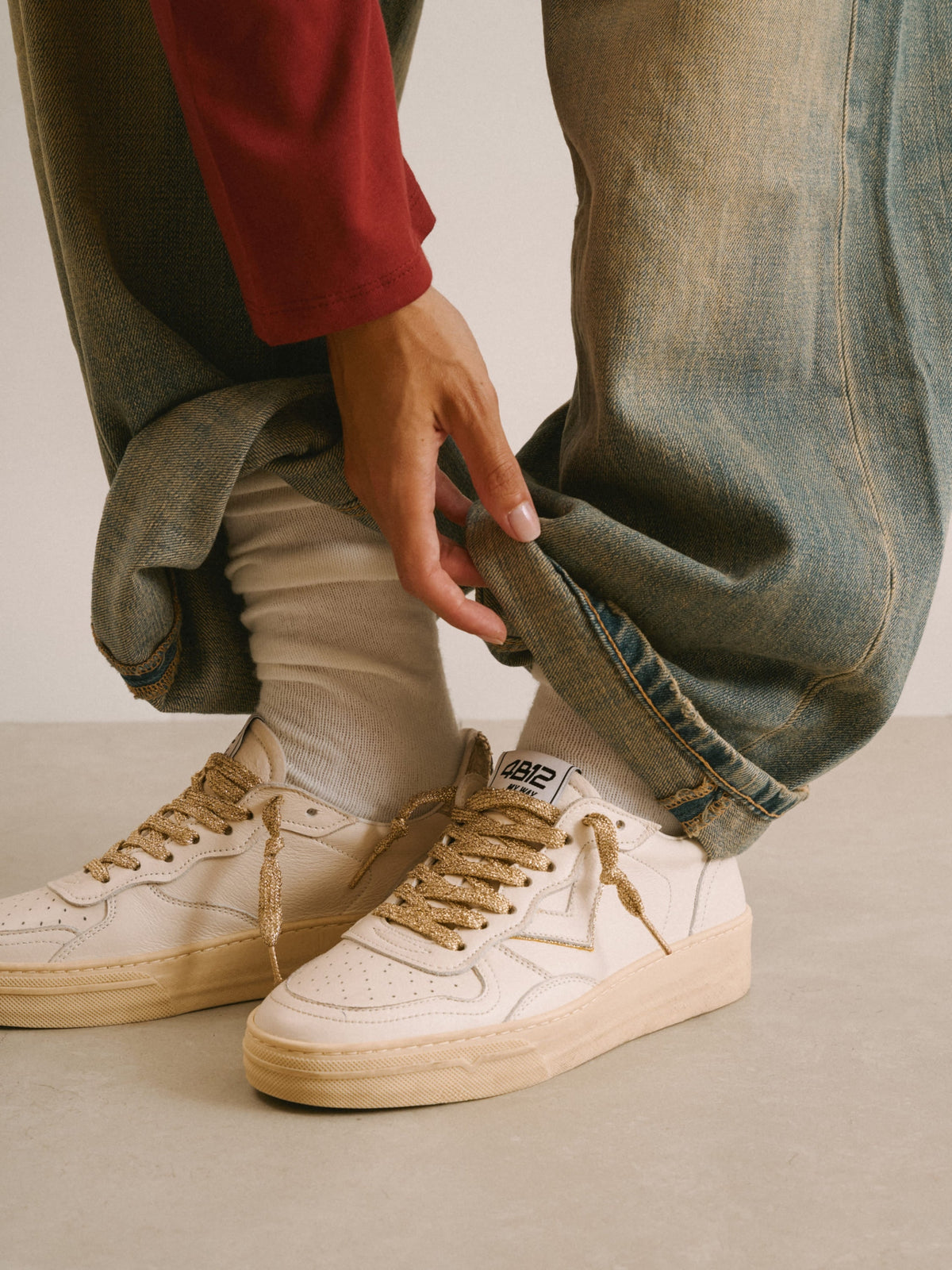 Sneaker HYPER in Pelle Bianca e Oro