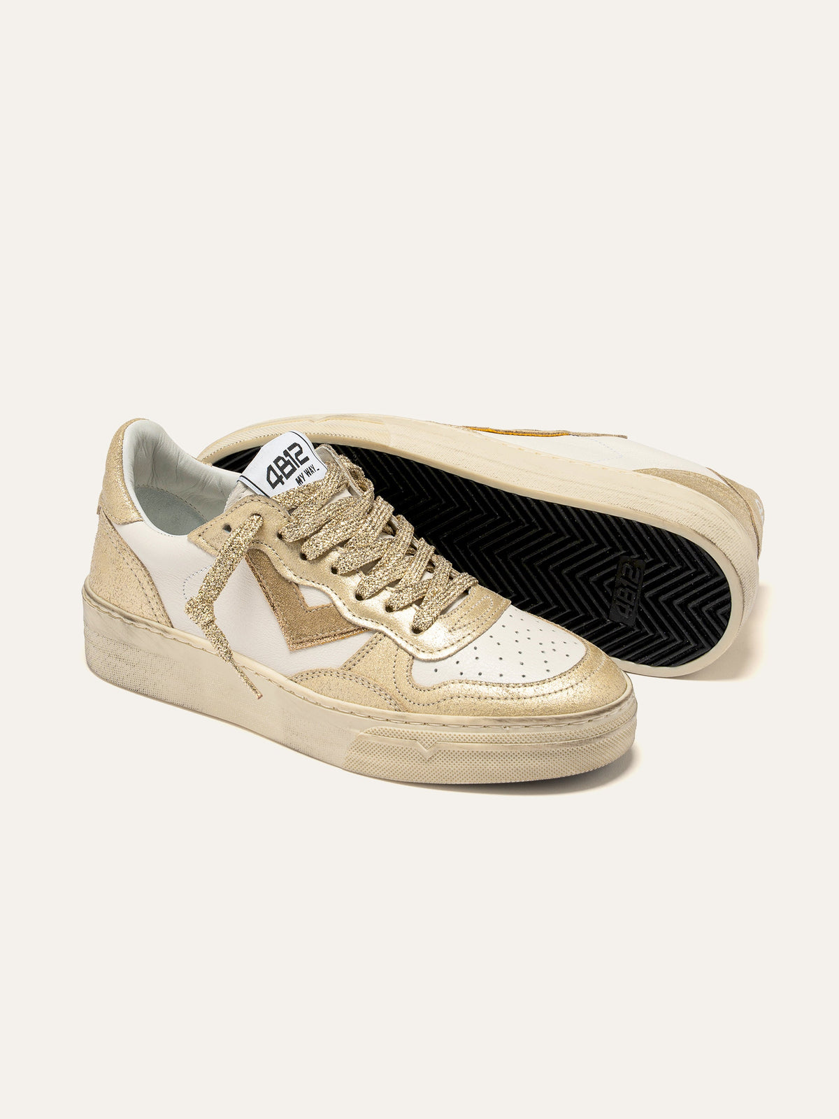 HYPER Sneakers in White and Gold Leather