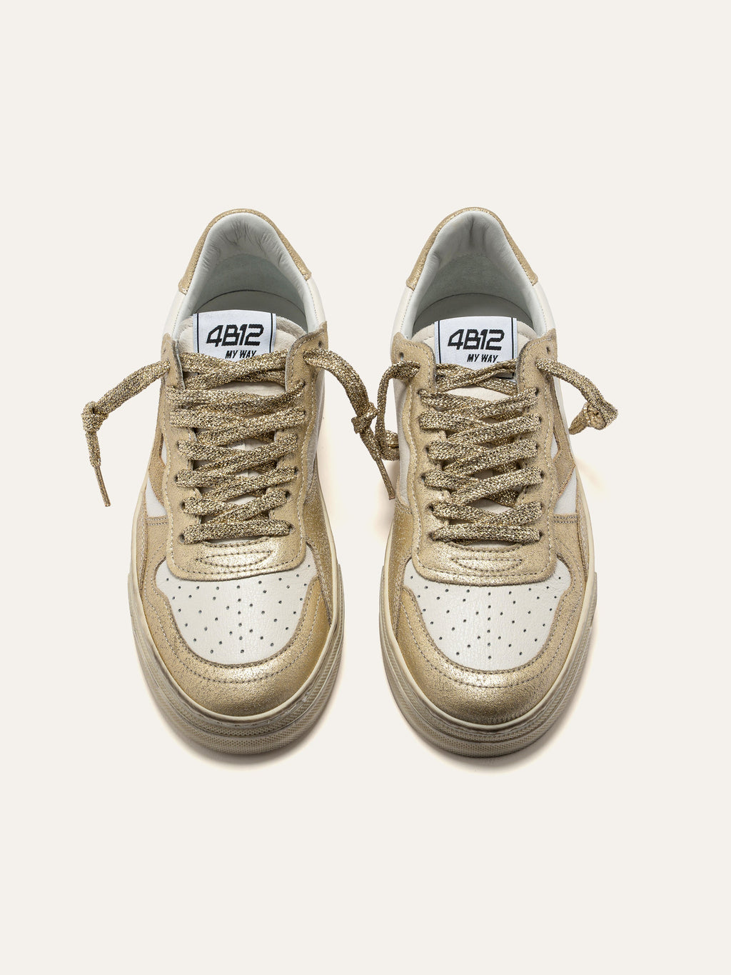 HYPER Sneakers in White and Gold Leather