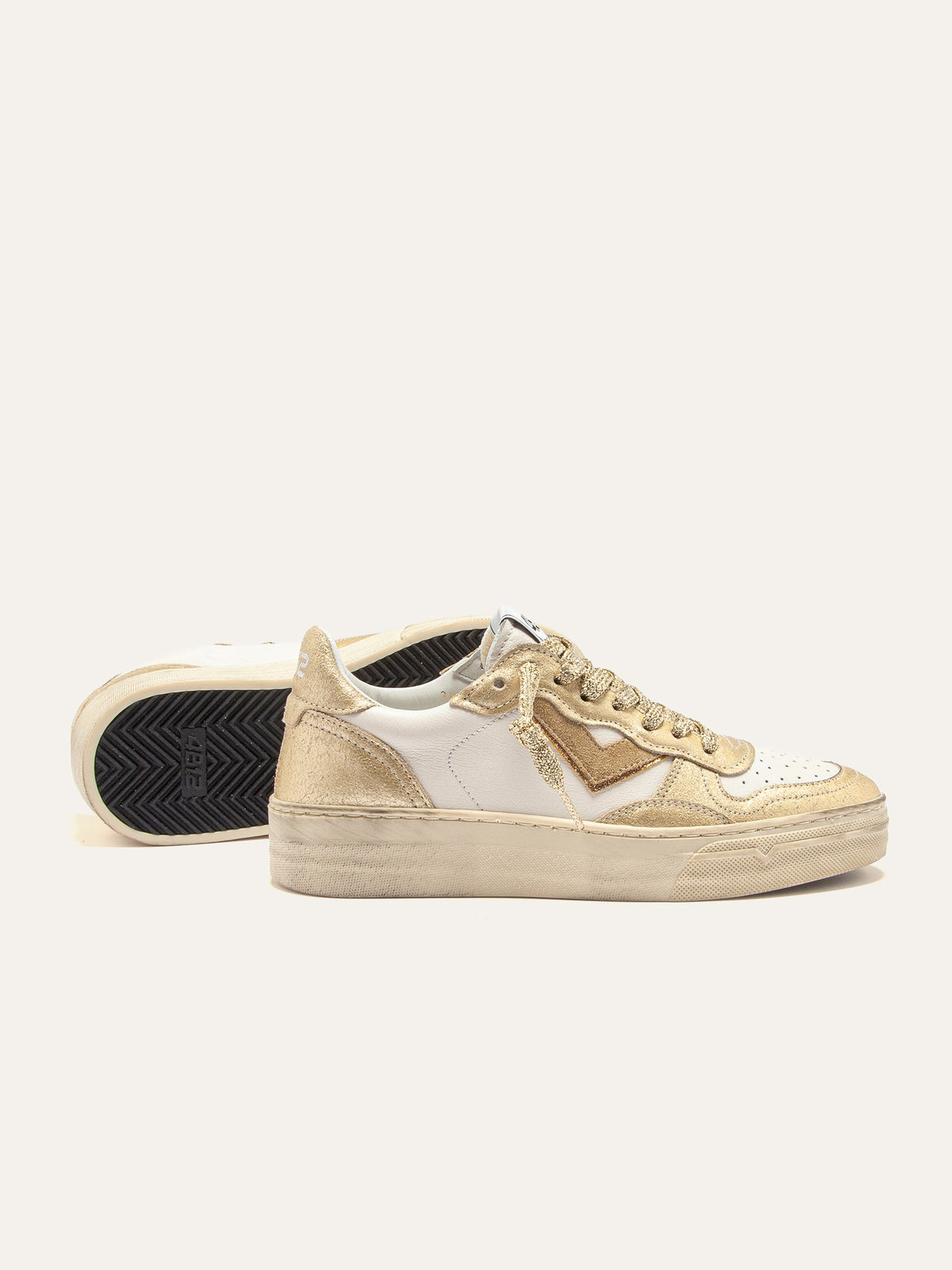 HYPER Sneakers in White and Gold Leather