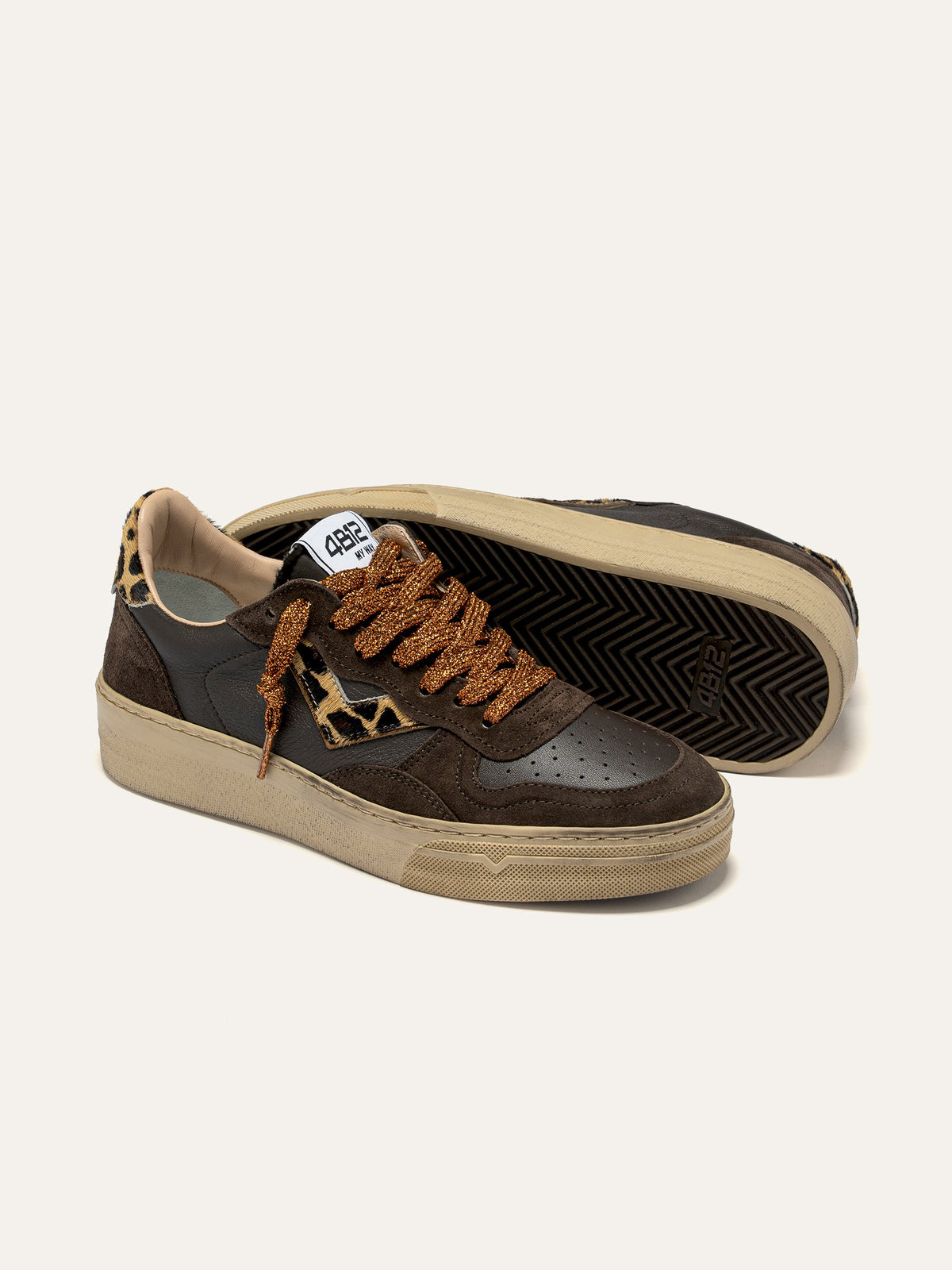 HYPER Sneakers in Leather, Brown Suede and Leopard