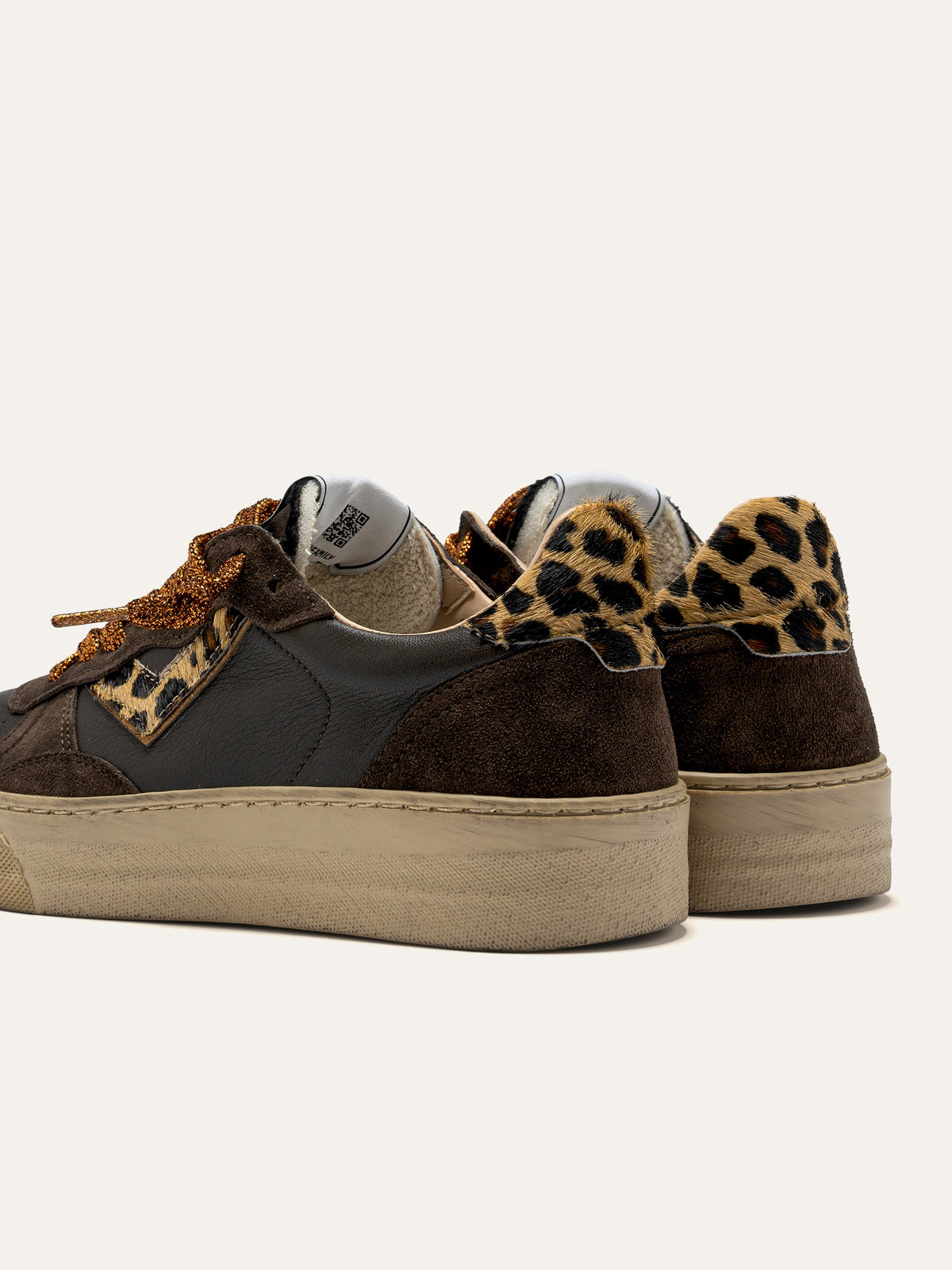 HYPER Sneakers in Leather, Brown Suede and Leopard