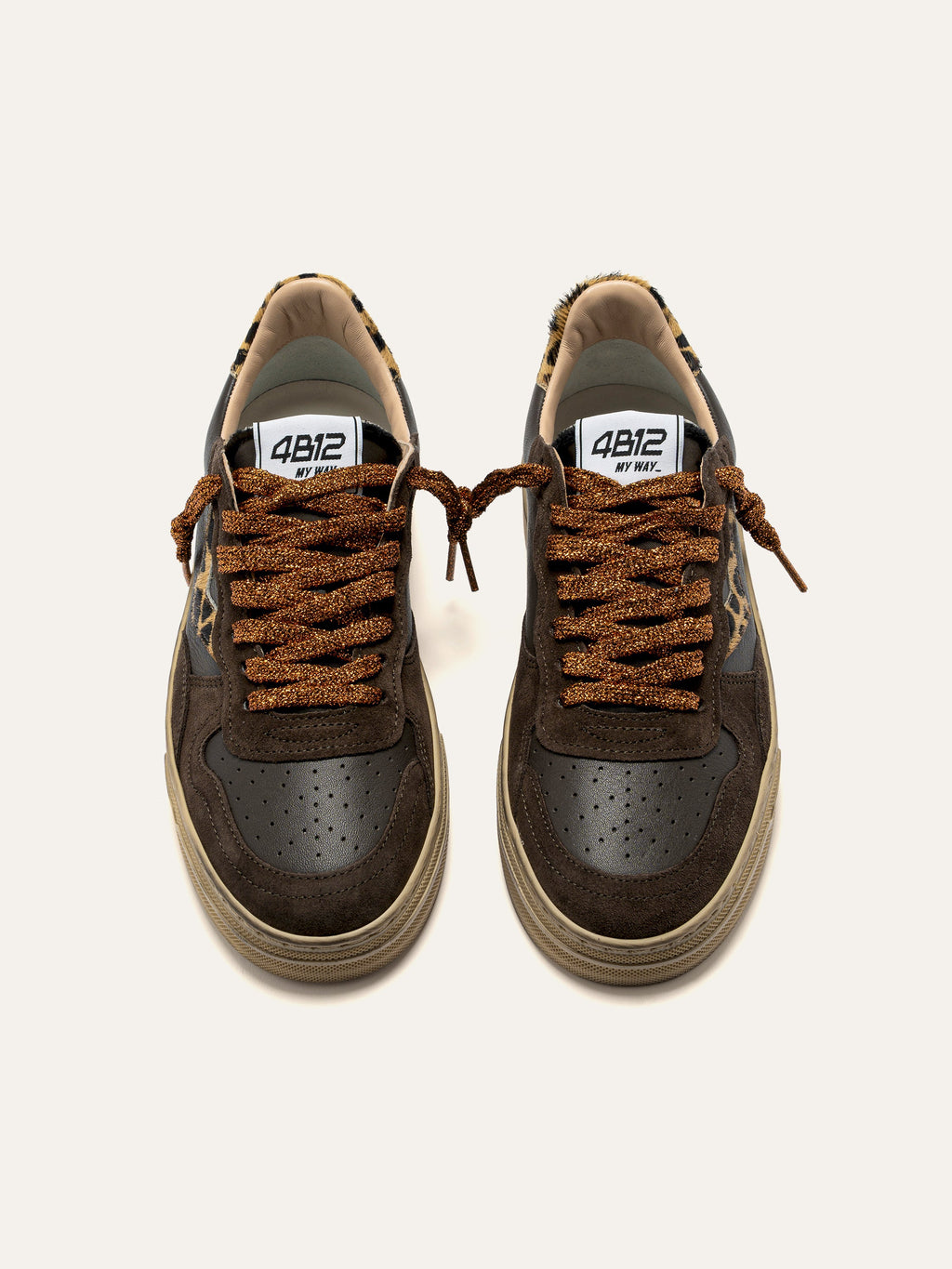 HYPER Sneakers in Leather, Brown Suede and Leopard