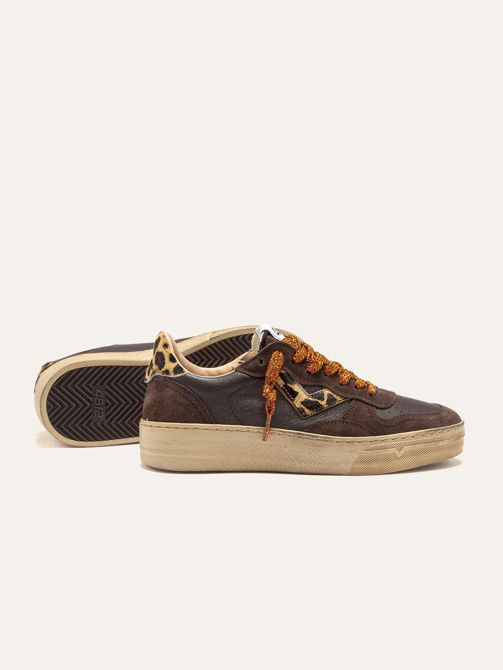 HYPER Sneakers in Leather, Brown Suede and Leopard