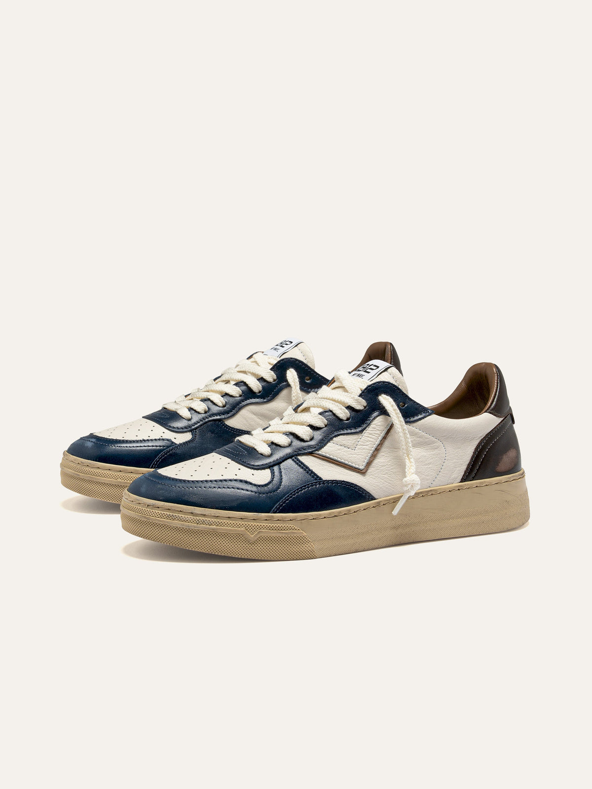 HYPER Sneakers in White, Navy and Brown Leather