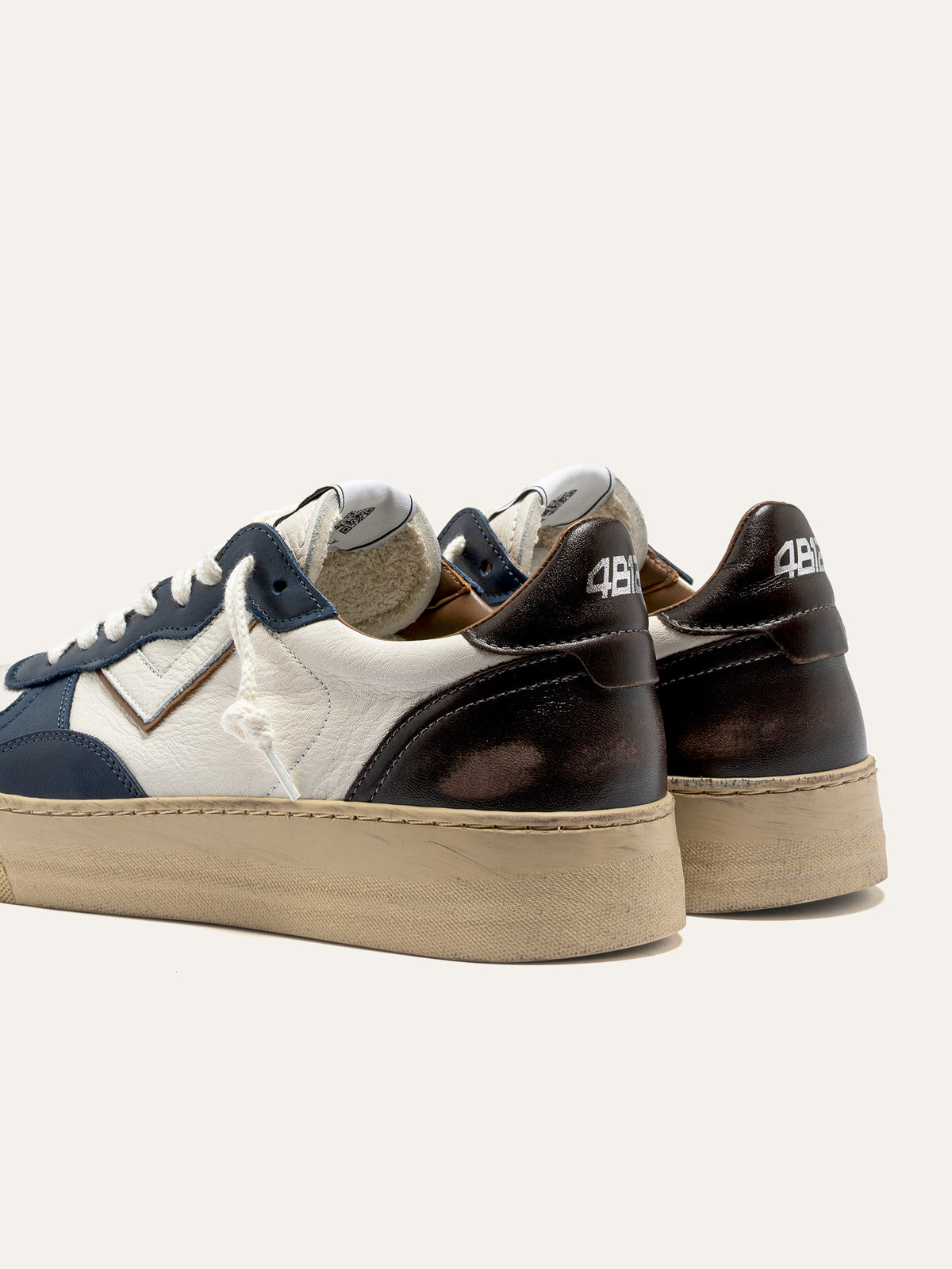 HYPER Sneakers in White, Navy and Brown Leather