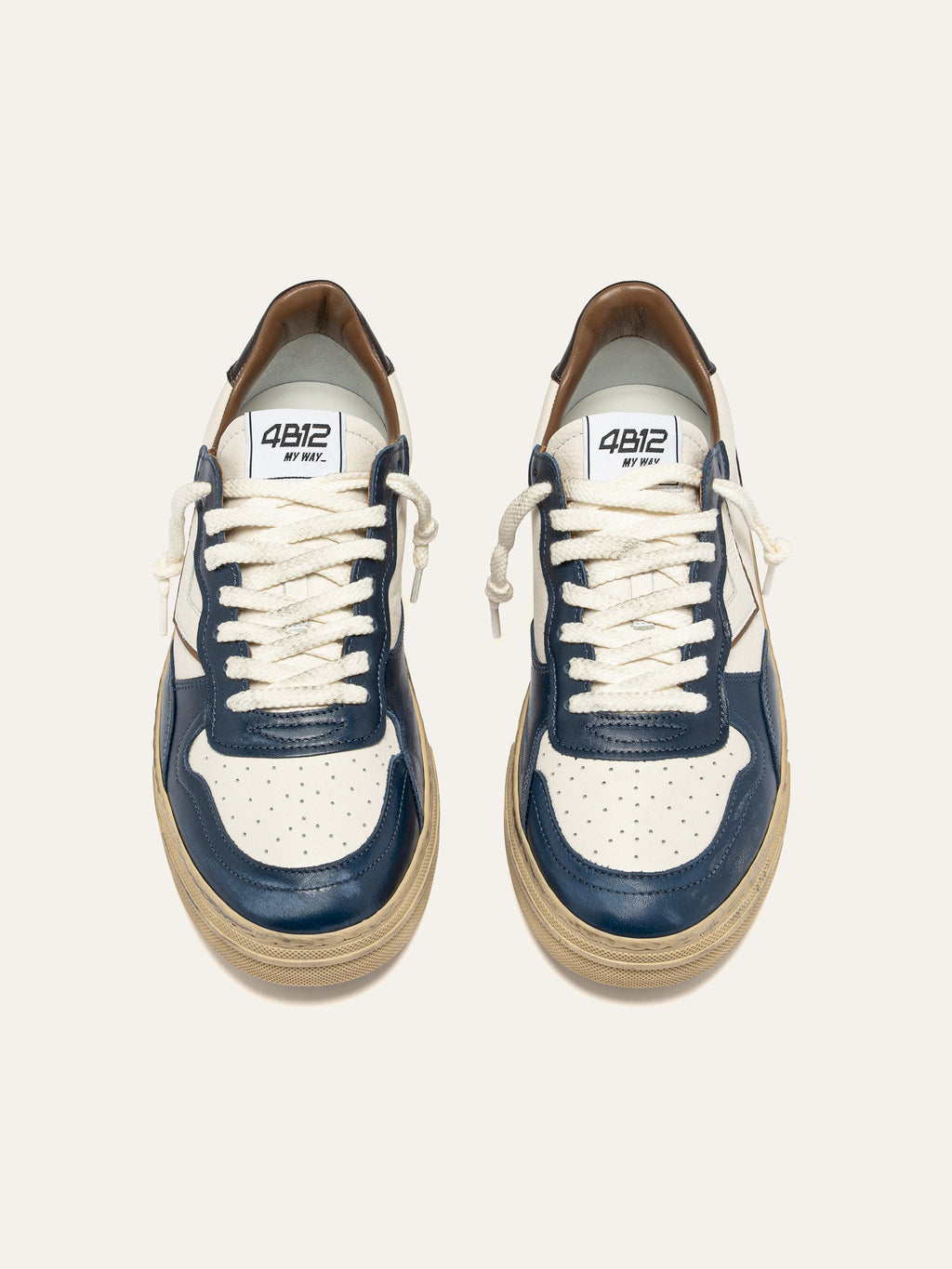 HYPER Sneakers in White, Navy and Brown Leather