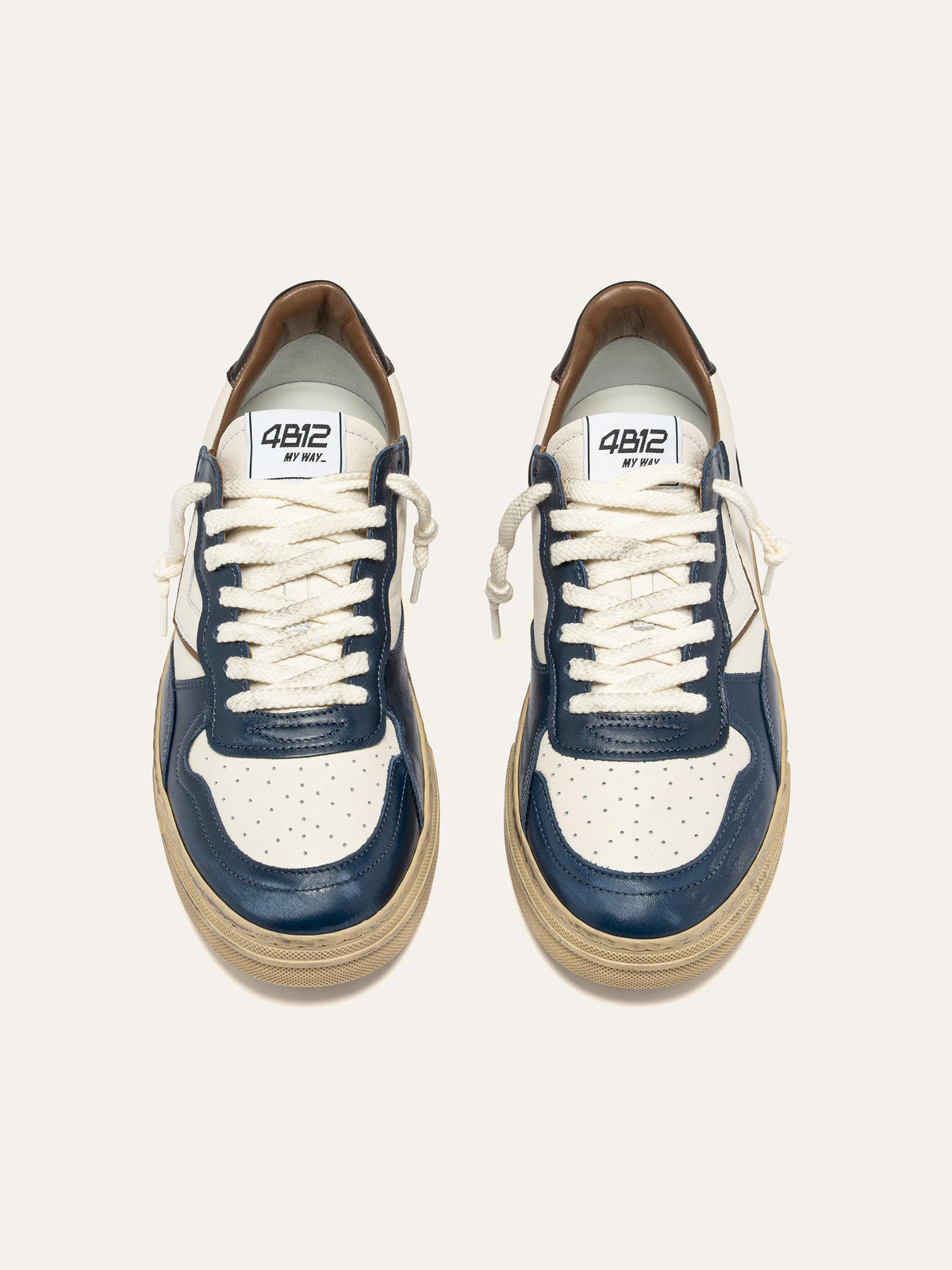 HYPER Sneakers in White, Navy and Brown Leather