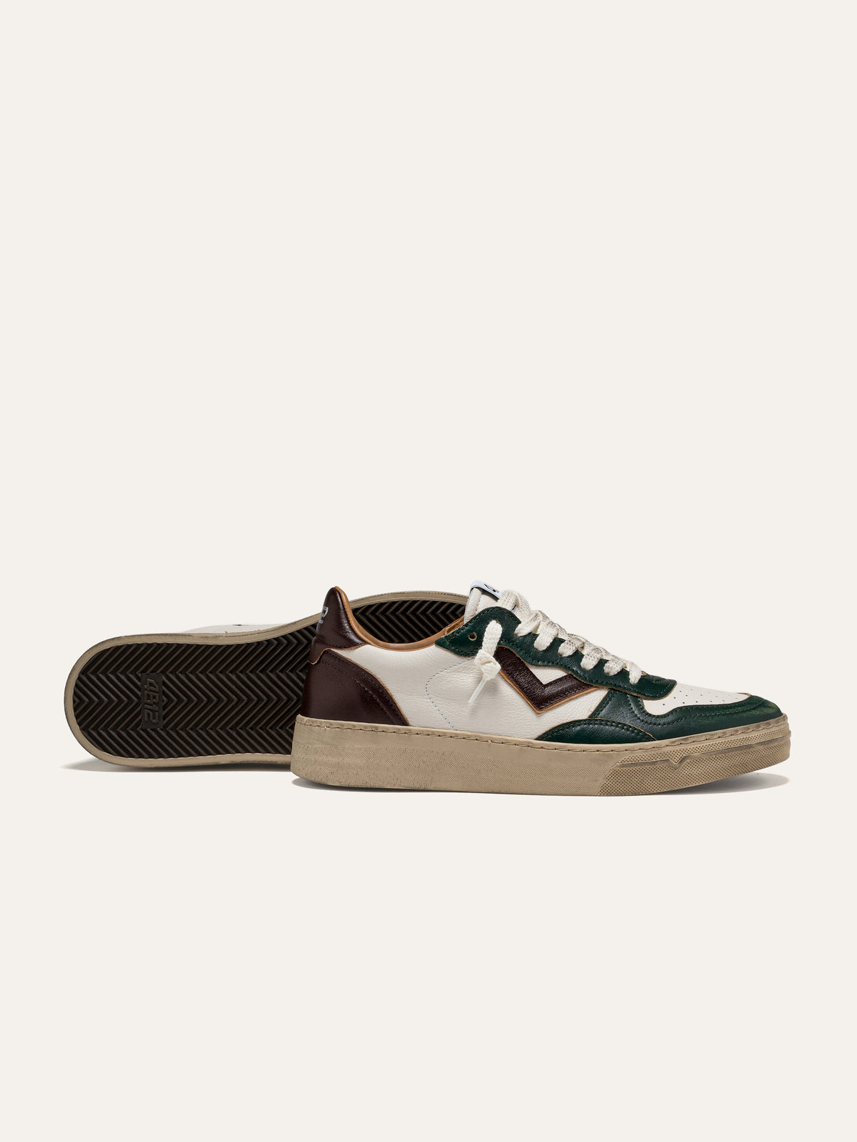 Baskets HYPER en Cuir Blanc et Vert Forêt