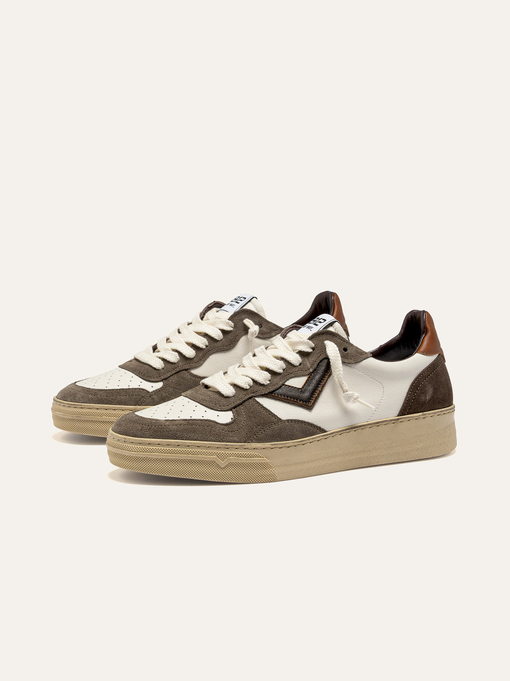 HYPER Sneakers in White Leather and Brown Suede