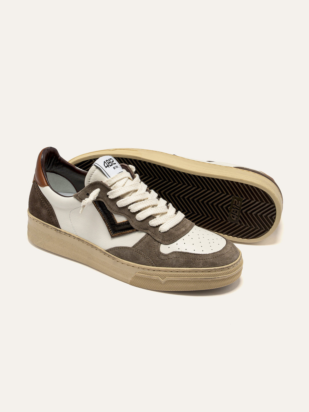 HYPER Sneakers in White Leather and Brown Suede