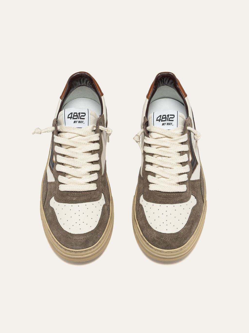 HYPER Sneakers in White Leather and Brown Suede