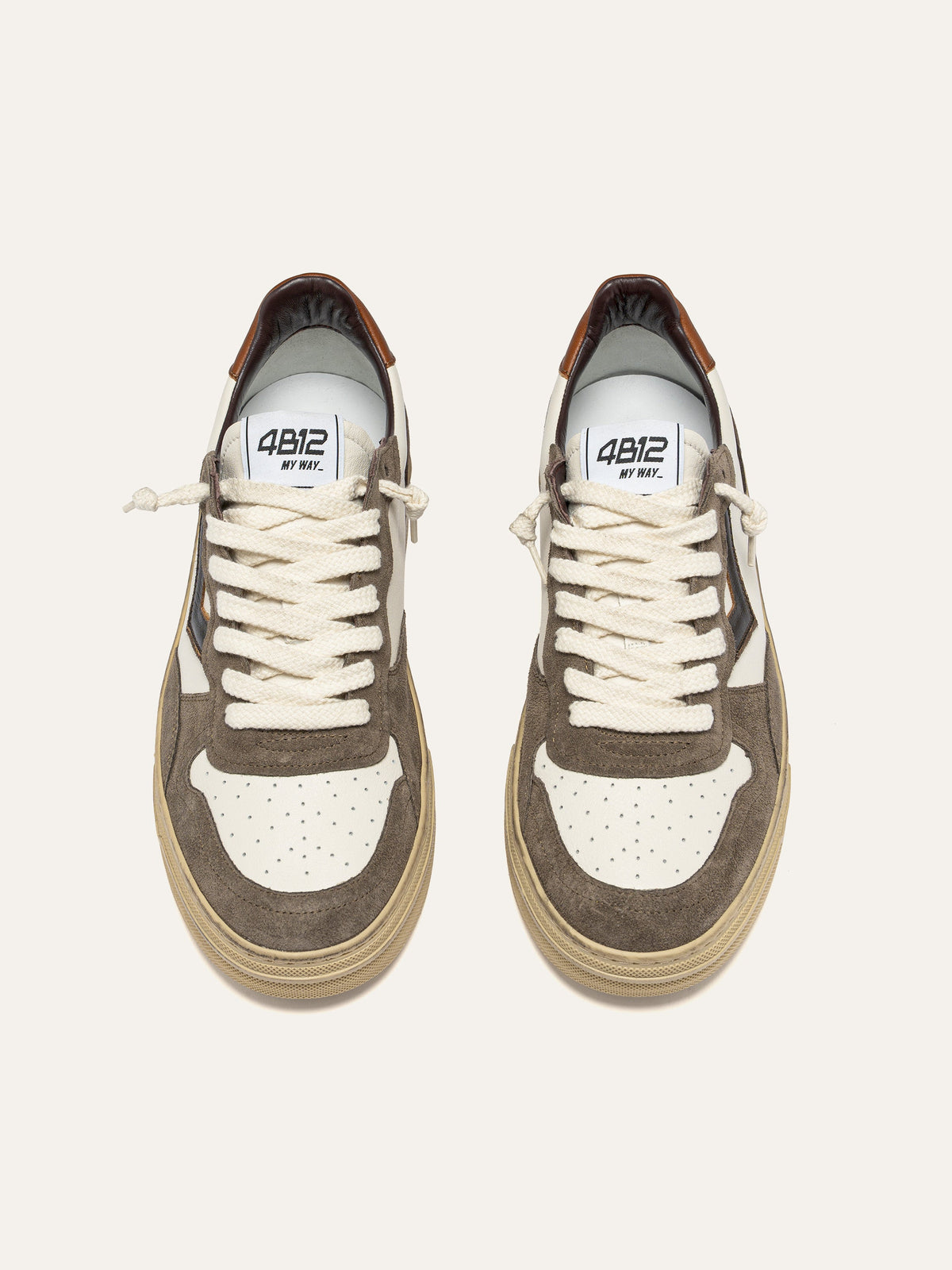 HYPER Sneakers in White Leather and Brown Suede