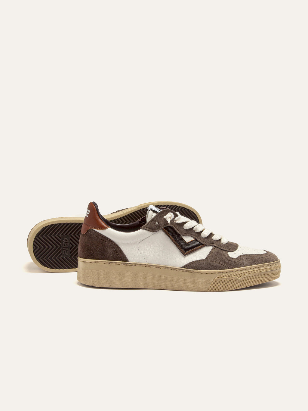 HYPER Sneakers in White Leather and Brown Suede