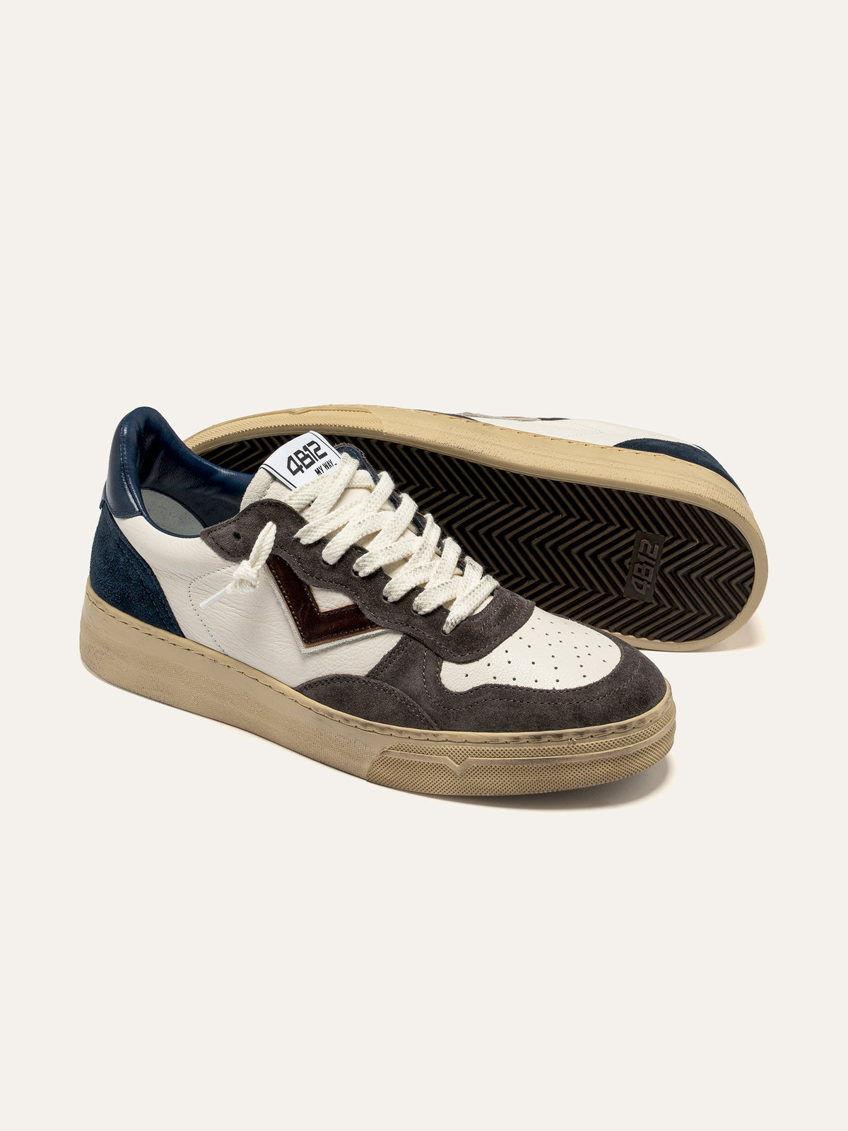 HYPER Sneakers in White Leather and Grey Suede