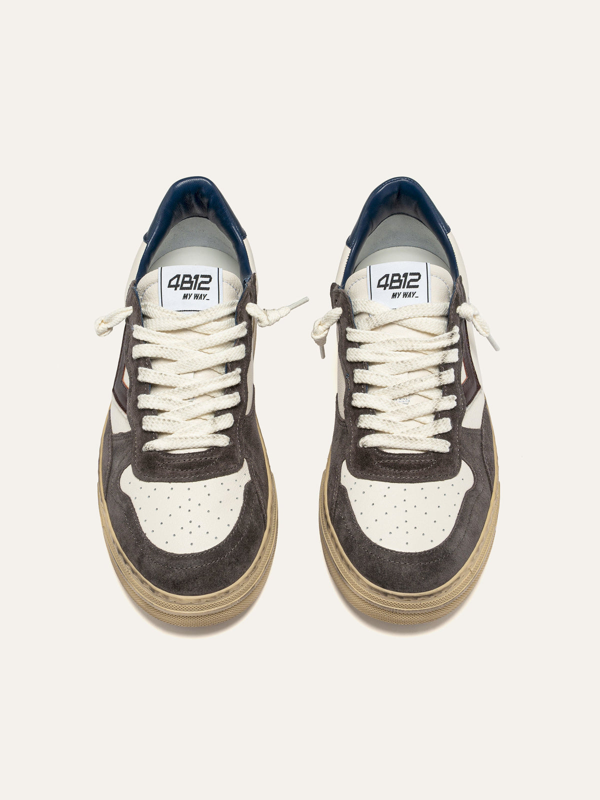 HYPER Sneakers in White Leather and Grey Suede