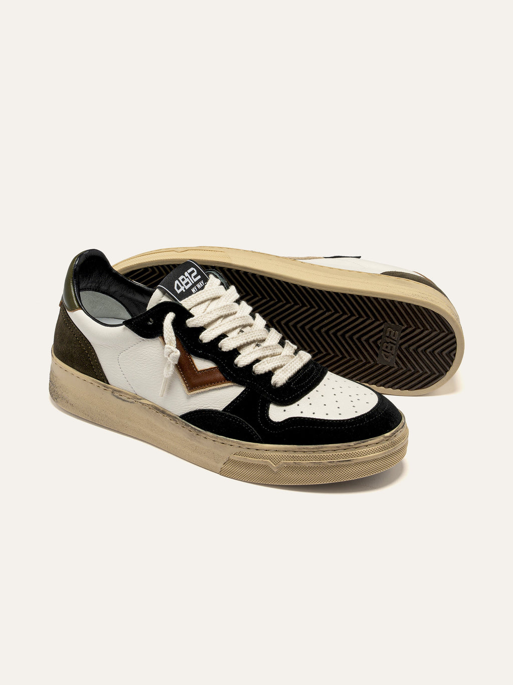 HYPER Sneakers in White Leather with Black and Brown Suede