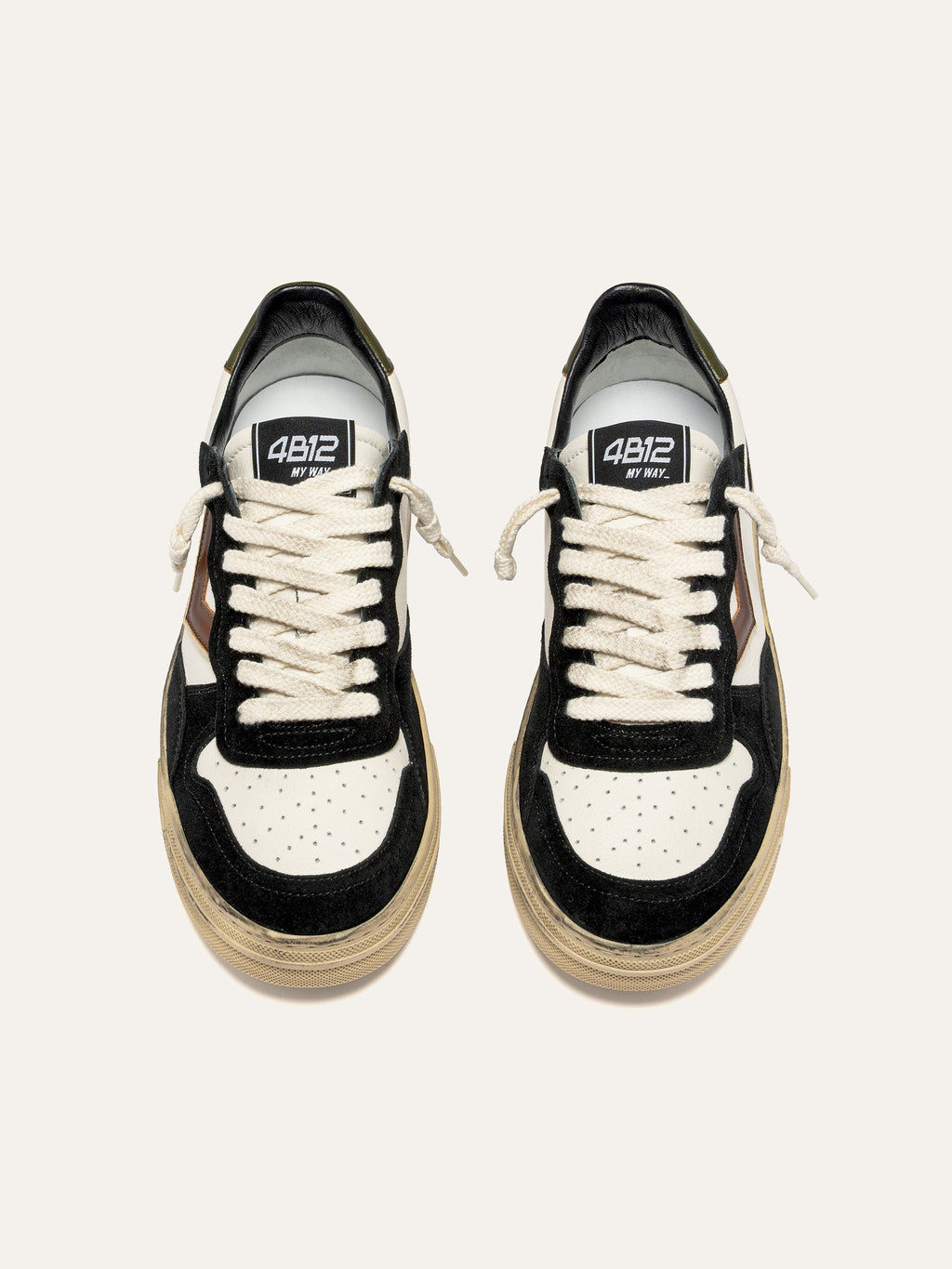HYPER Sneakers in White Leather with Black and Brown Suede