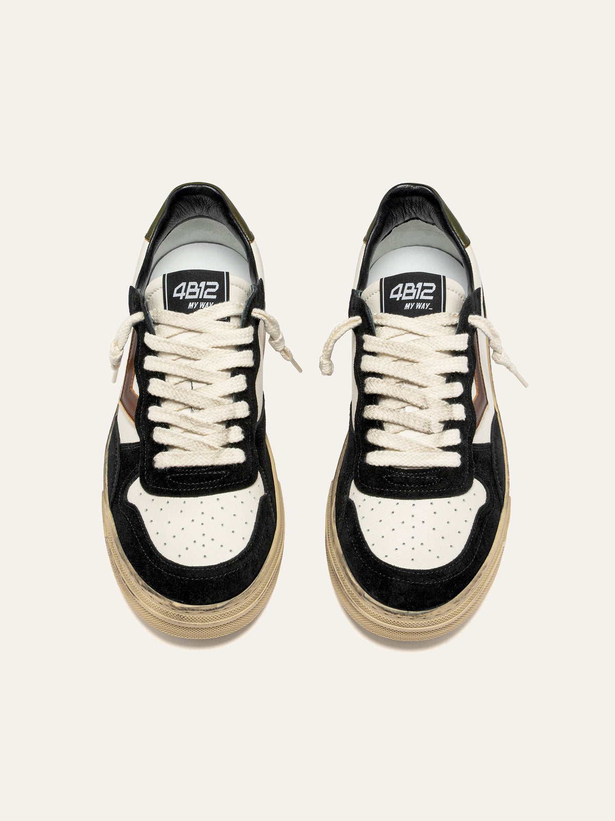 HYPER Sneakers in White Leather with Black and Brown Suede