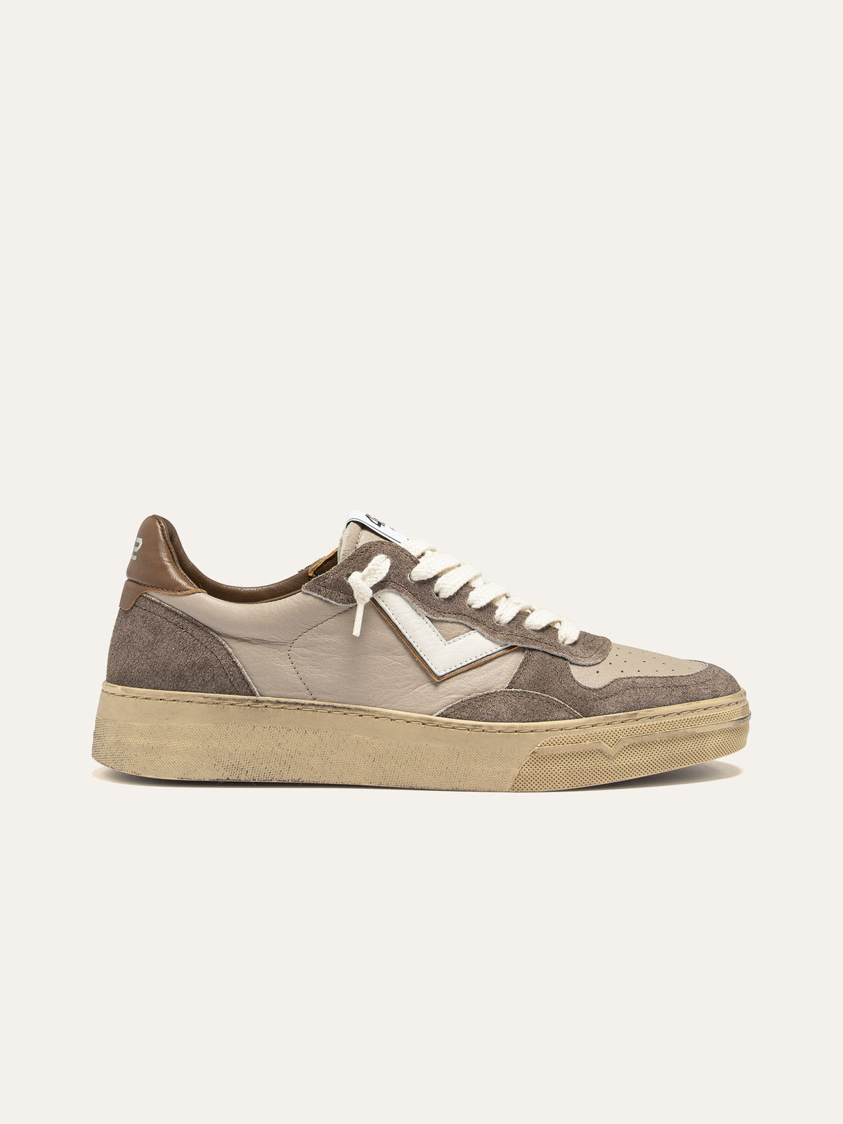 Sneaker HYPER in Pelle Beige con Suede Taupe e Bianco