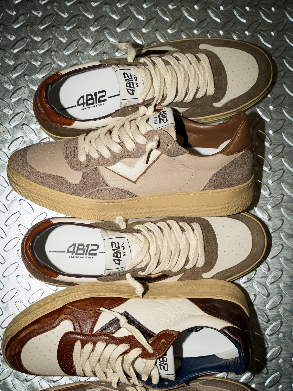 Sneaker HYPER in Pelle Beige con Suede Taupe e Bianco