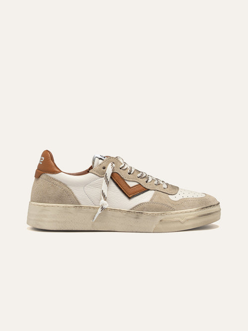 Sneaker Uomo 4B12 HYPER in Pelle Bianca con Suede Beige e Cuoio