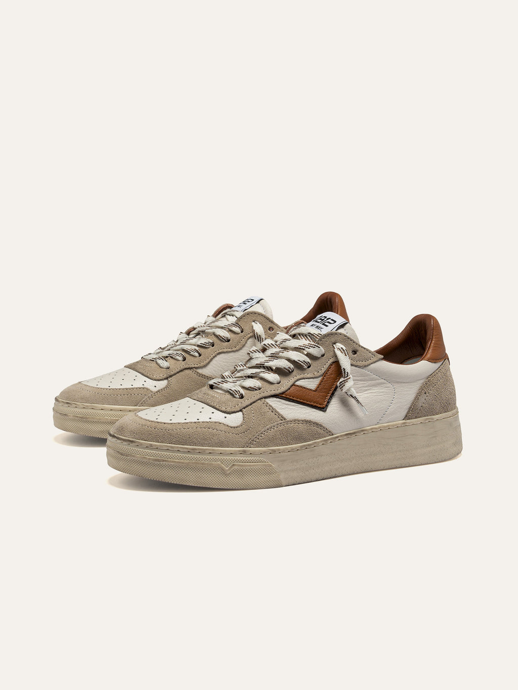 HYPER Sneakers in White Leather with Beige Suede and Tan