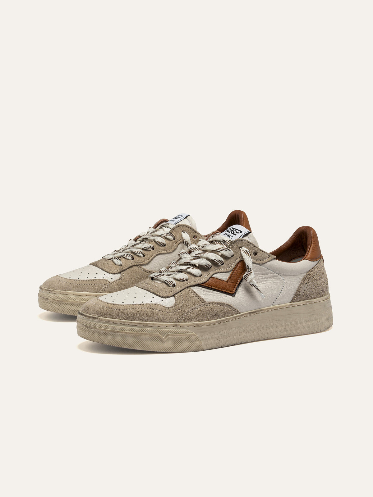 HYPER Sneakers in White Leather with Beige Suede and Tan