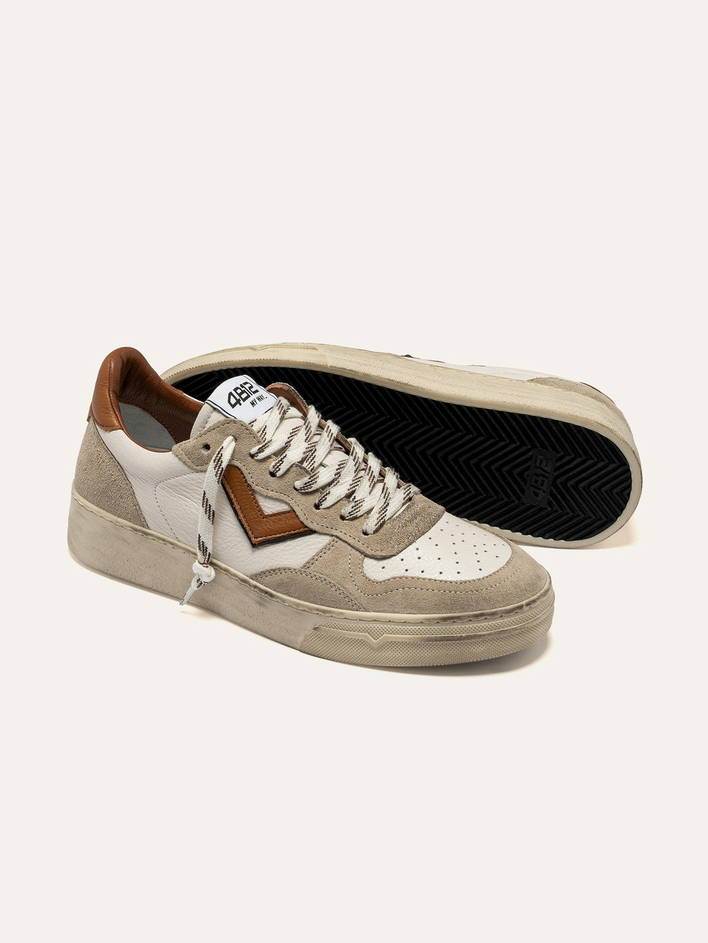 HYPER Sneakers in White Leather with Beige Suede and Tan