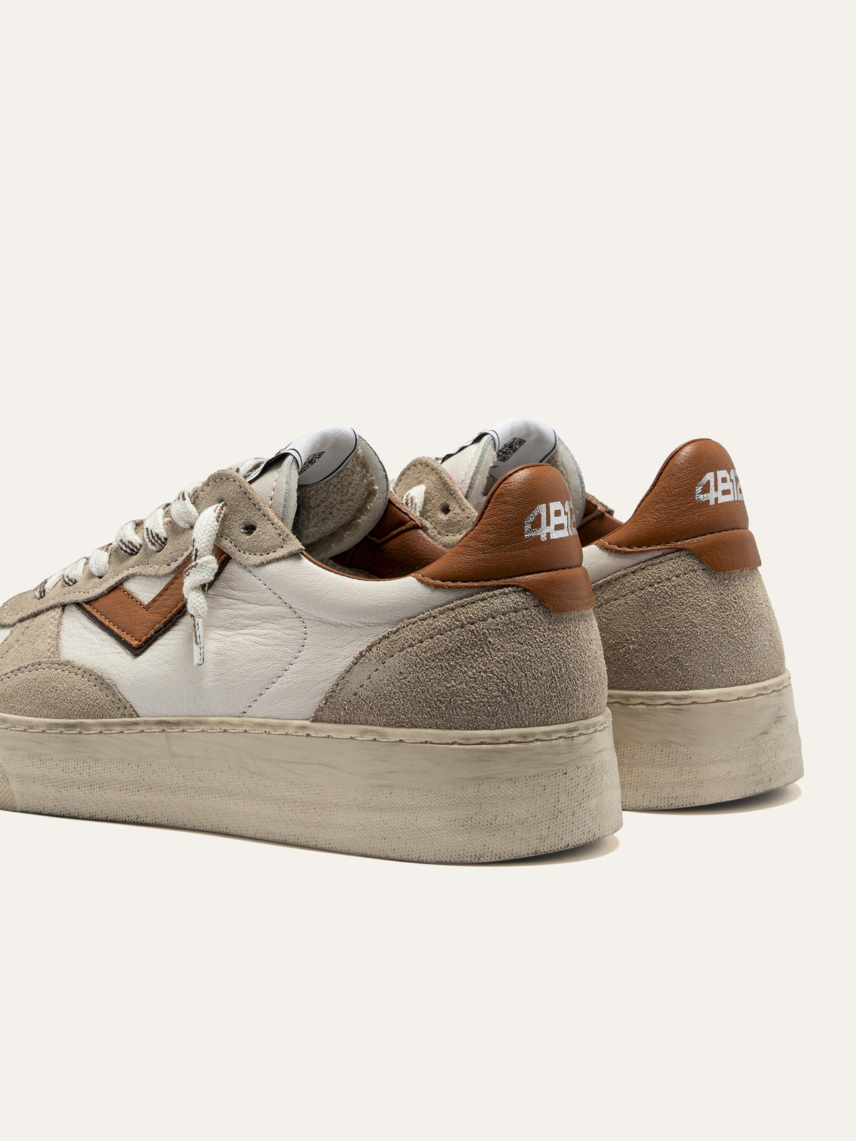 HYPER Sneakers in White Leather with Beige Suede and Tan