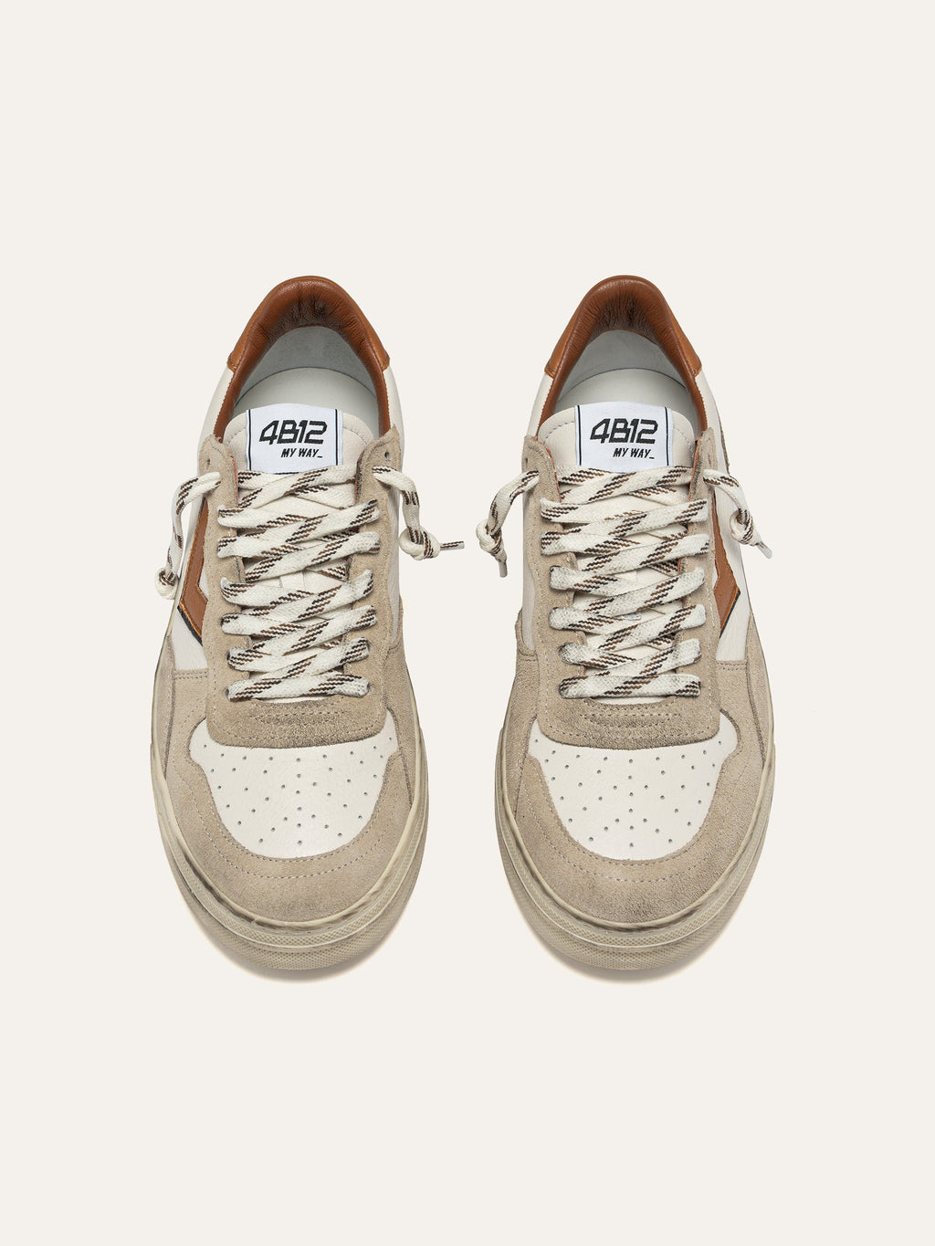 HYPER Sneakers in White Leather with Beige Suede and Tan
