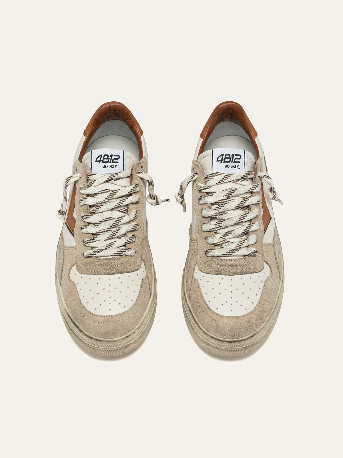 HYPER Sneakers in White Leather with Beige Suede and Tan