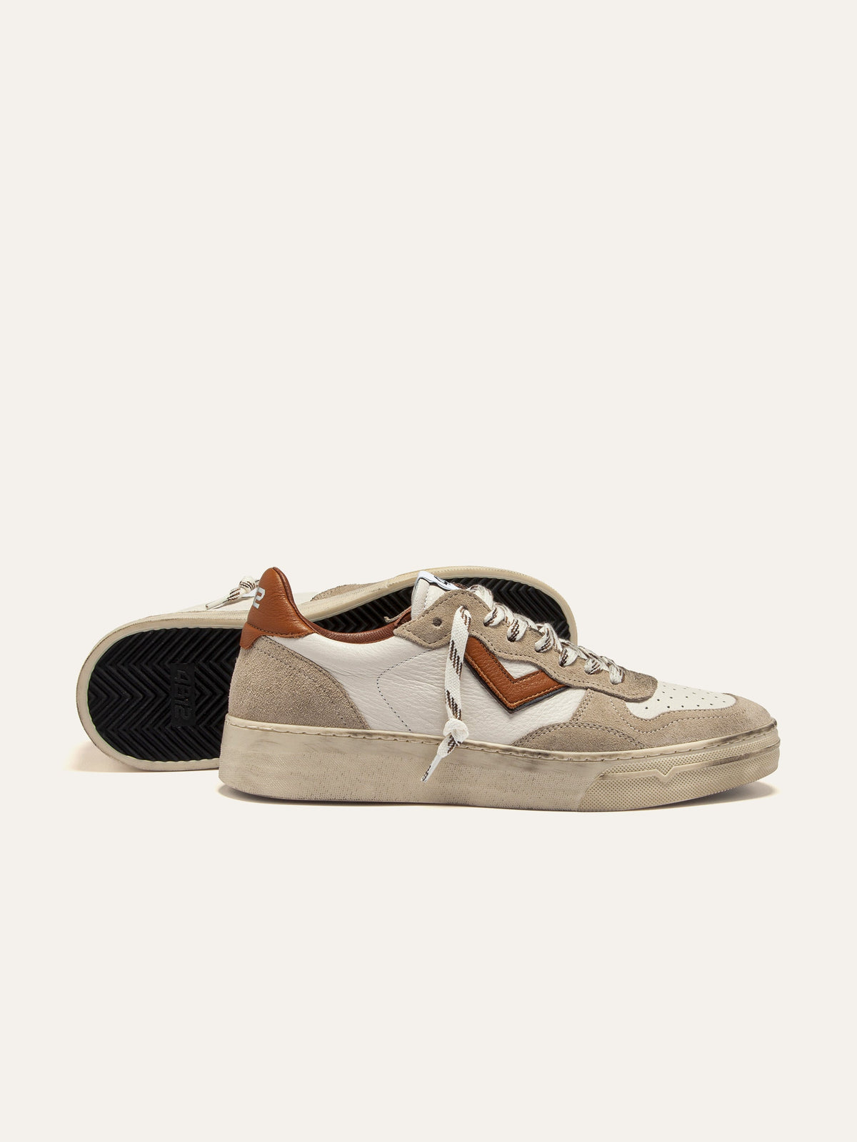 HYPER Sneakers in White Leather with Beige Suede and Tan