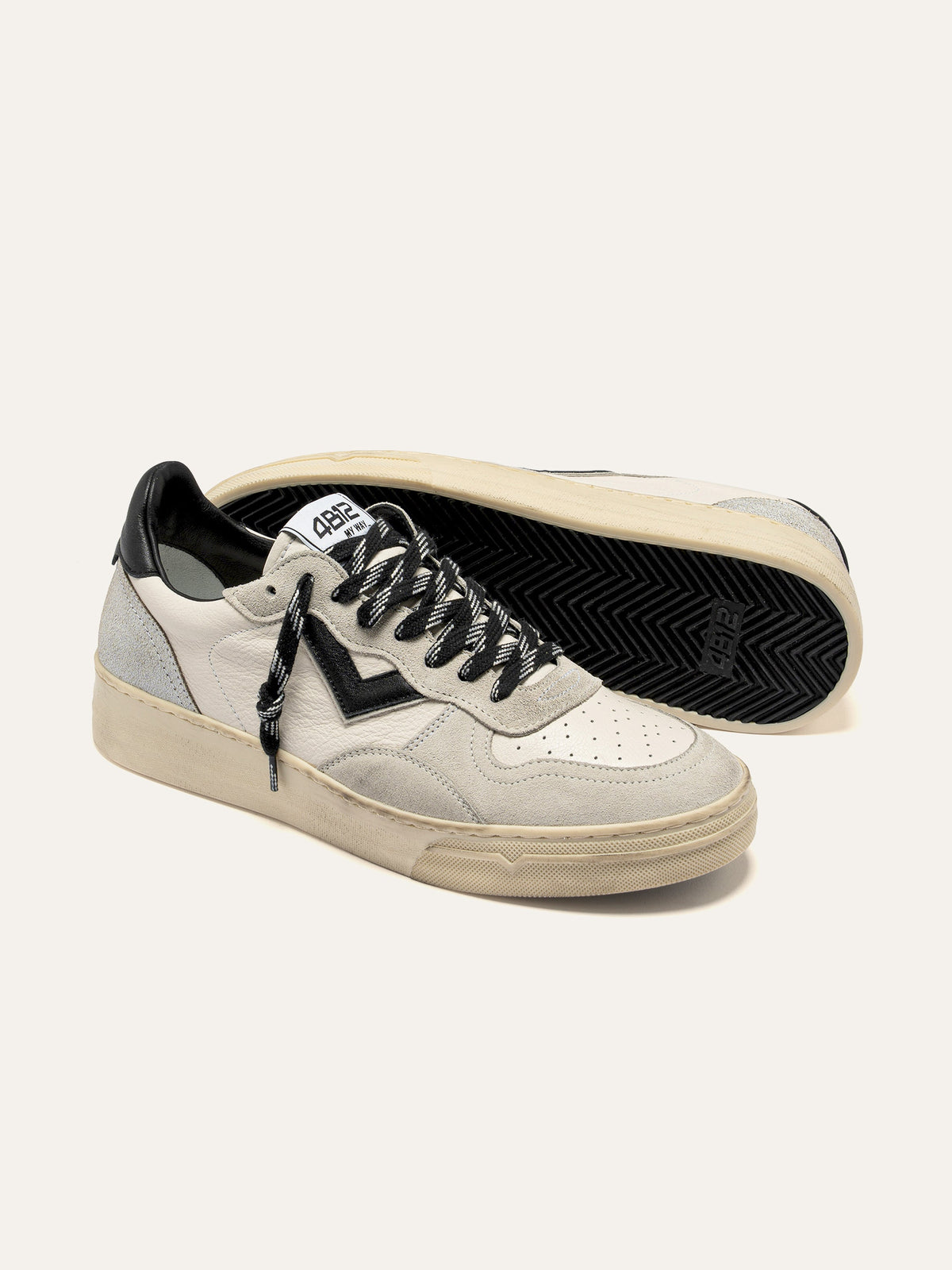 HYPER Sneakers in White Leather with Beige Suede and Black
