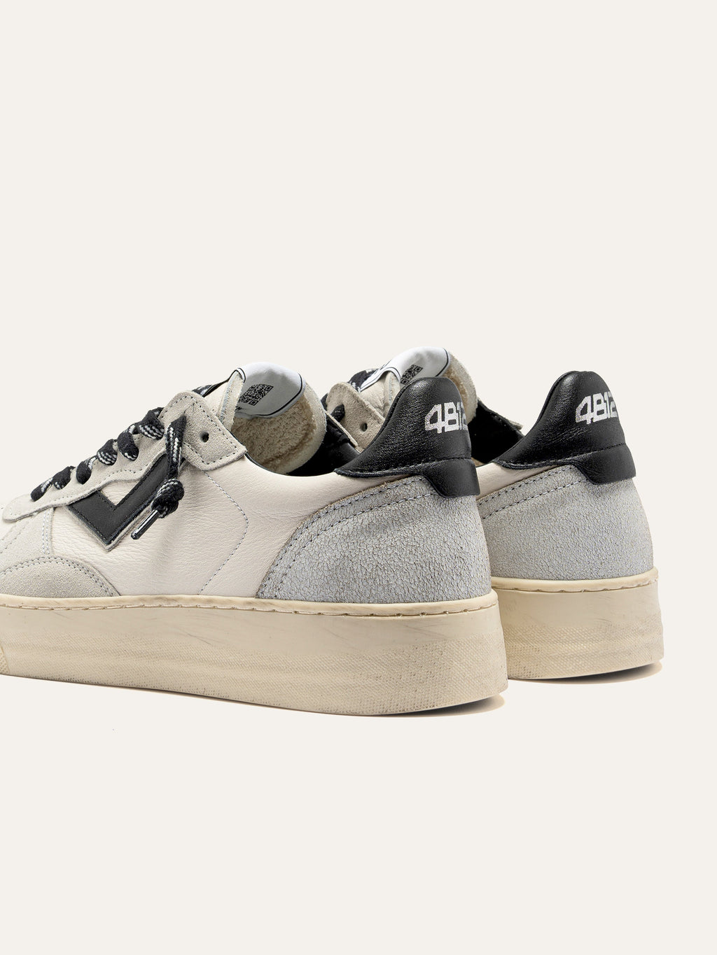 HYPER Sneakers in White Leather with Beige Suede and Black