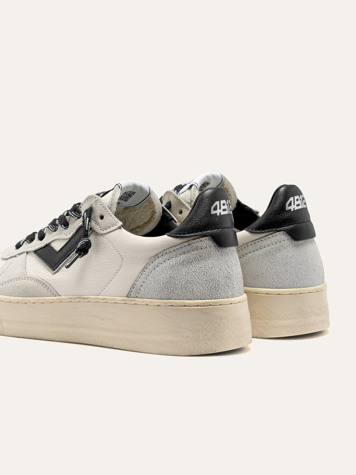 HYPER Sneakers in White Leather with Beige Suede and Black