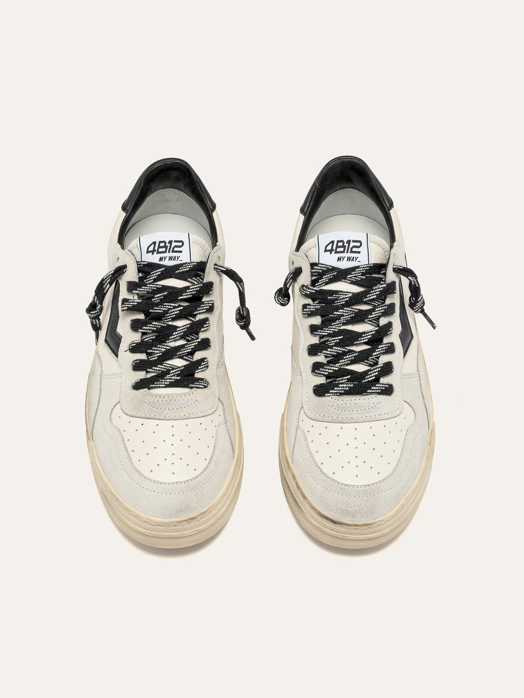 HYPER Sneakers in White Leather with Beige Suede and Black