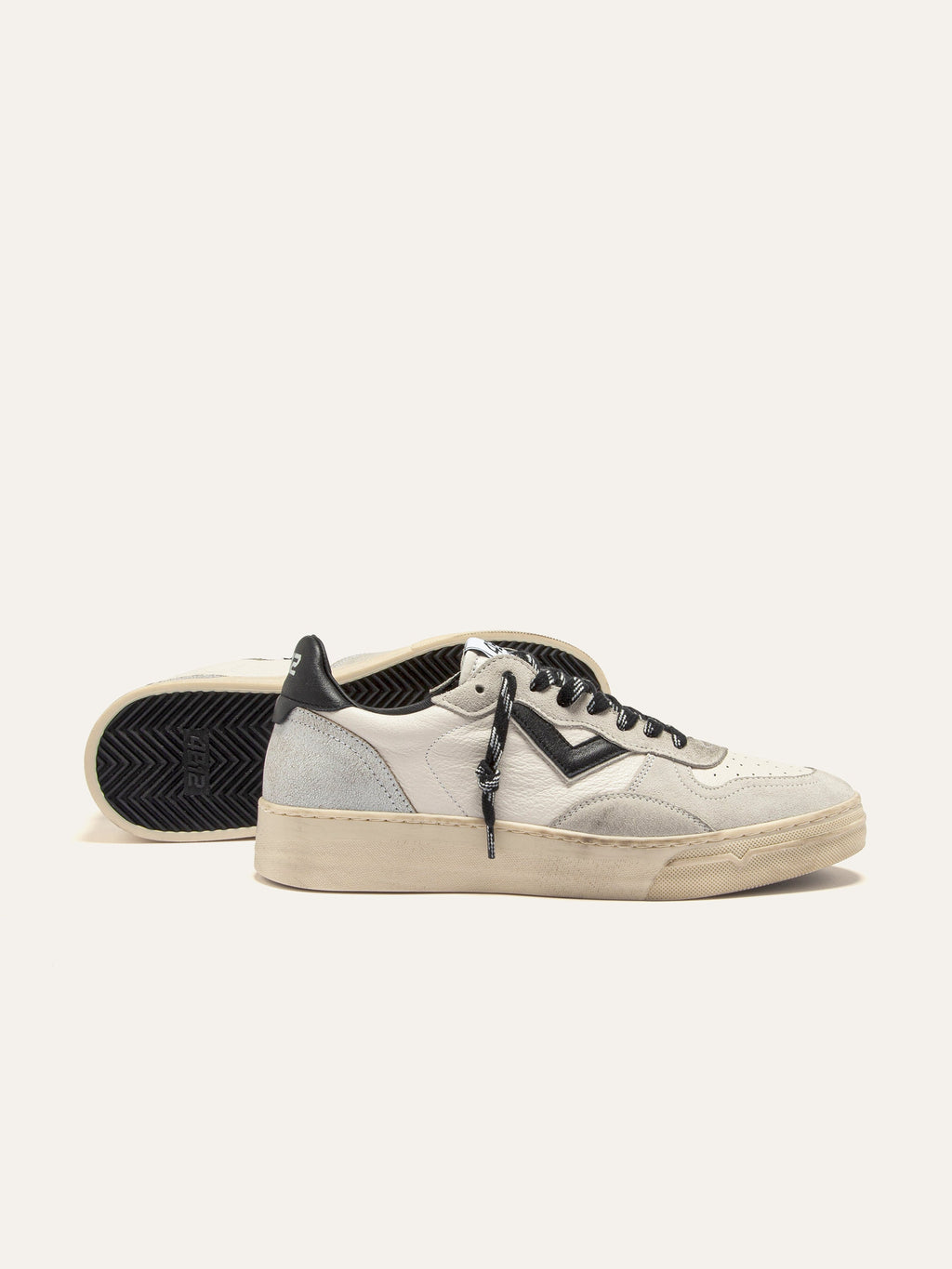 HYPER Sneakers in White Leather with Beige Suede and Black
