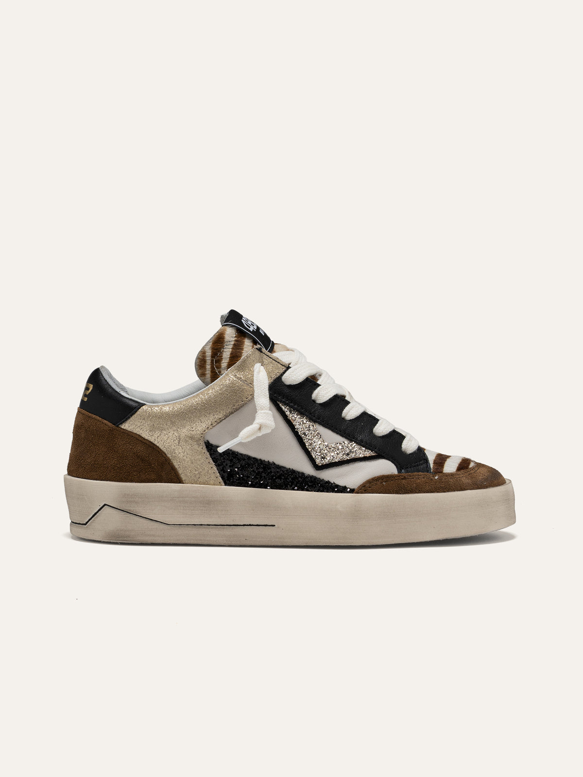 Sneaker KYLE in Pelle Bianca con Glitter e Dettagli Animalier